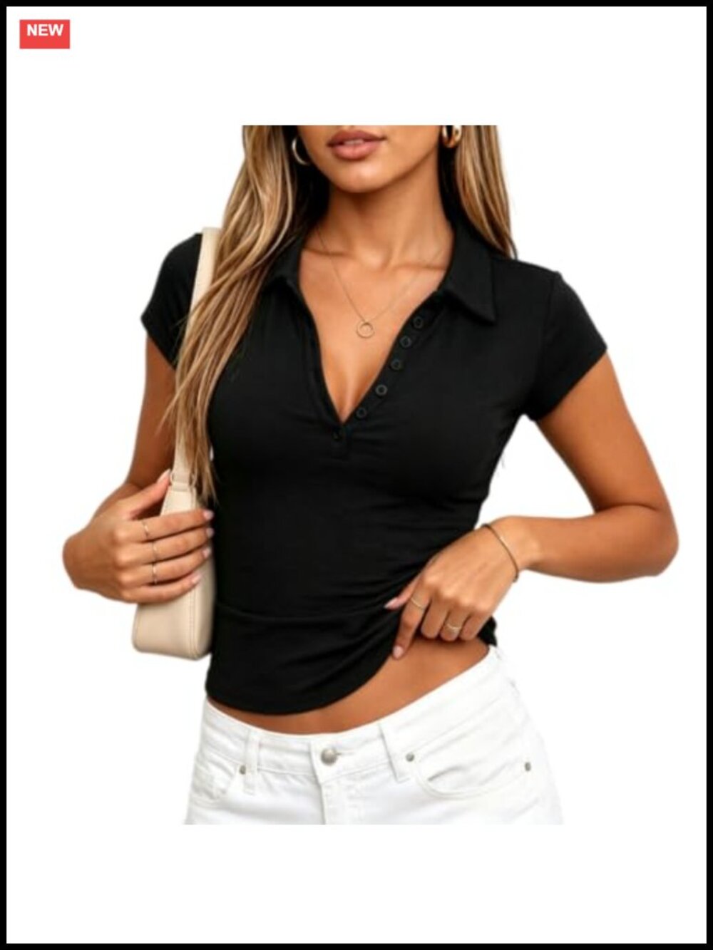 Y2k Cropped Polo Shirt Button Down Slim Fitted Tee Going Out Top
